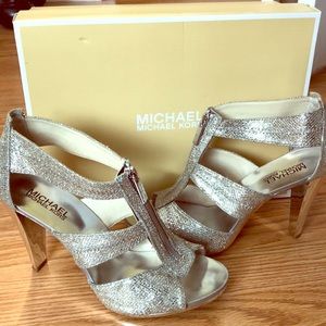Michael Kors silver glitter Berkley heels size 8